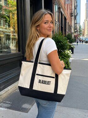 Custom Ink “BLACKLIST VI” Canvas Tote Bag Black & Natural Heavy Cotton Shoulder